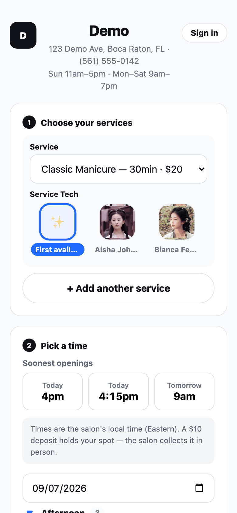 Online booking on a phone